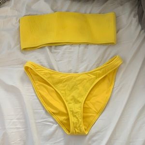 Yellow TRIANGL Bando ribbed swimsuit